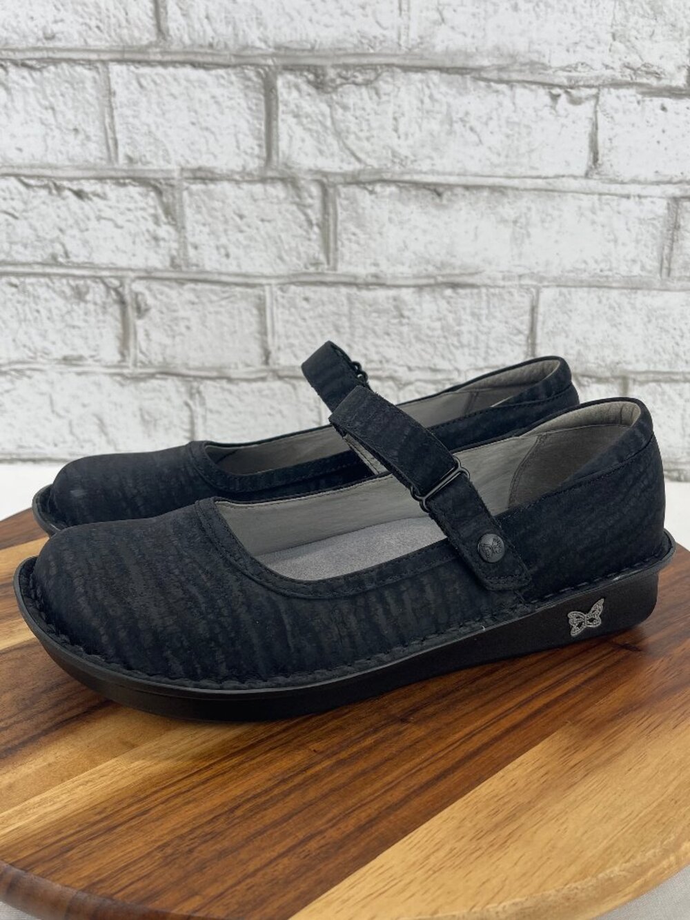 Alegria Belle BEL-277 Womans 9/40 Black Leather Hook & Loop Mary Jane Shoes